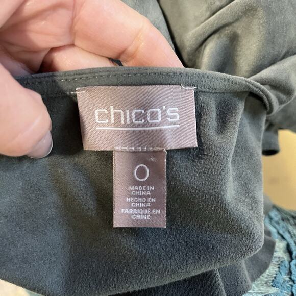 Chico's Waterfall Ruffle Open Front Blazer Jacket size 4 6/0 Olive Green Nubuck - Picture 8 of 8